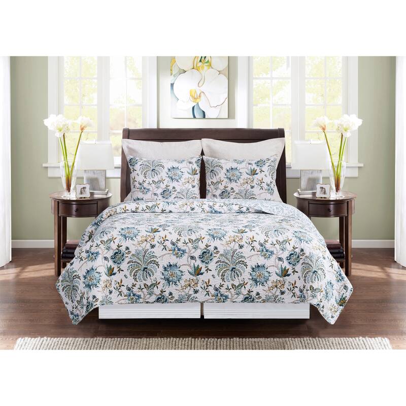 Braganza Teal Floral Quilt Set
