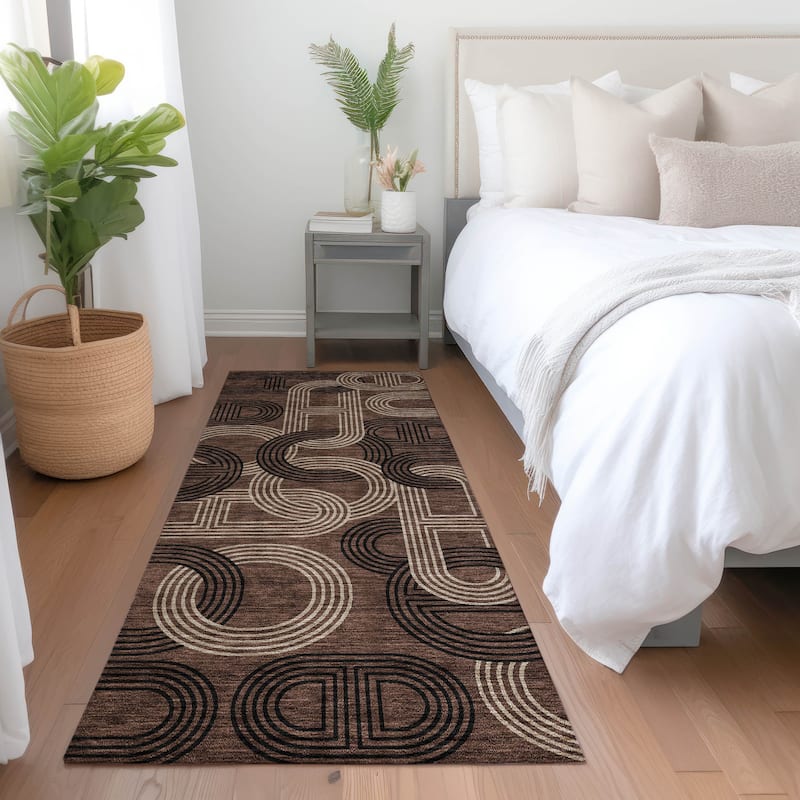 Machine Washable Indoor/ Outdoor Contemporary Geo Chantille Rug