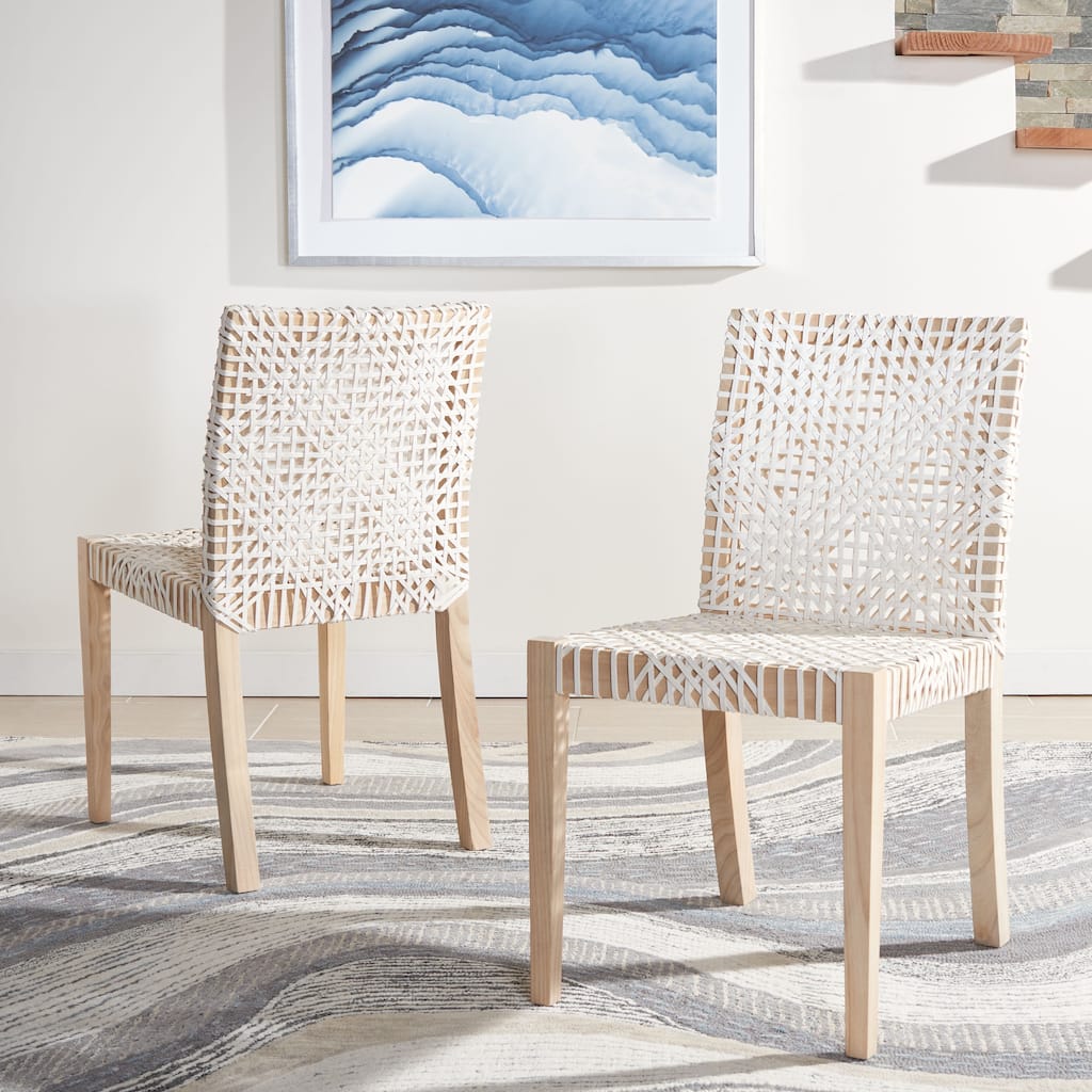 SAFAVIEH Pallie Woven Leather Dining Room Chair (Set of 2) - 18.1" W x 21.6" L x 33.4" H - 18Wx22Dx33H