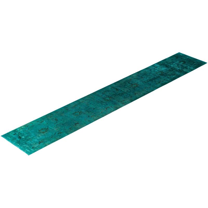 Overdyed One-of-a-Kind Hand-Knotted Area Rug - Green - 2' 7" x 16' 5"