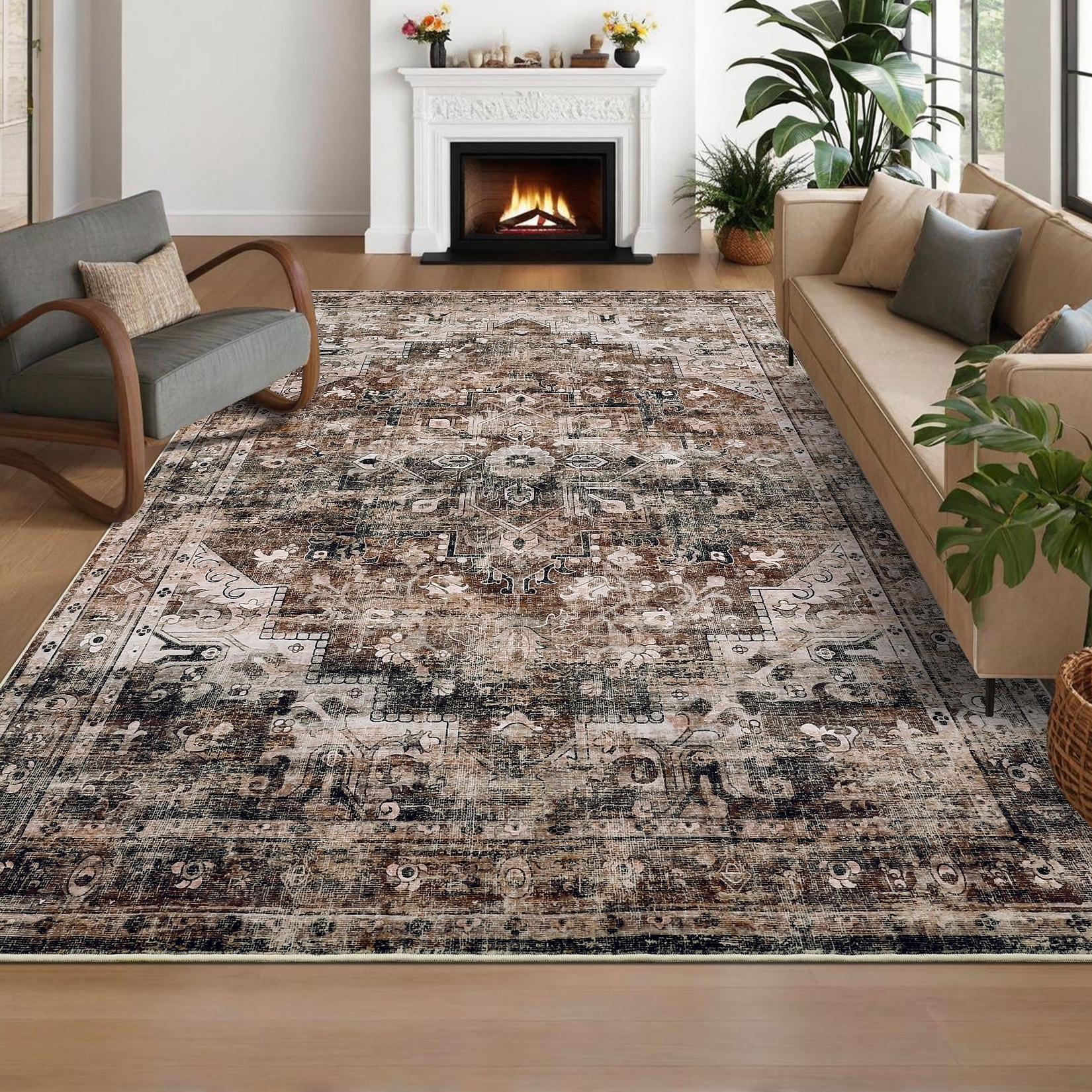 Garvee Vintage Medallion Print Area Rug
