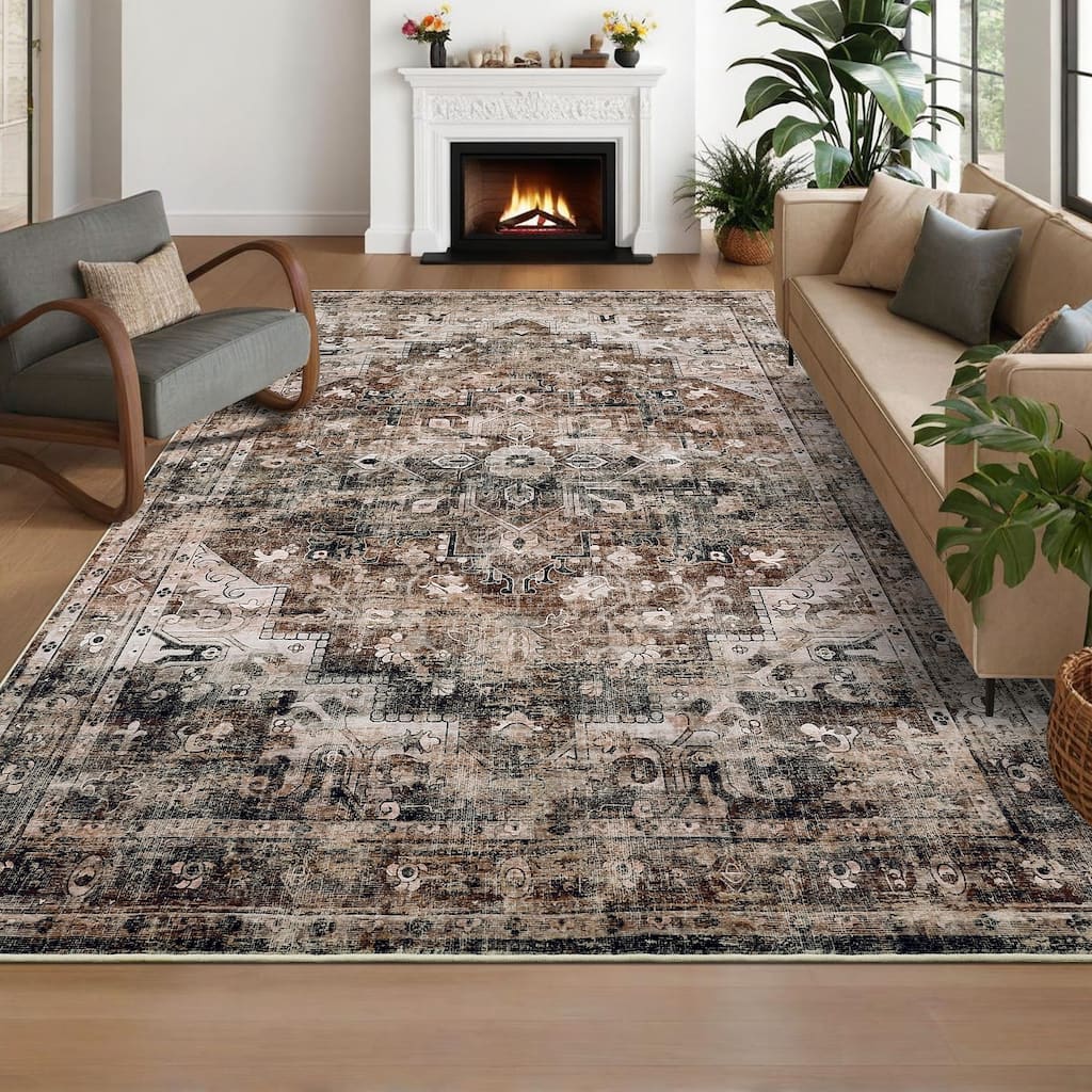 Garvee Vintage Medallion Print Area Rug