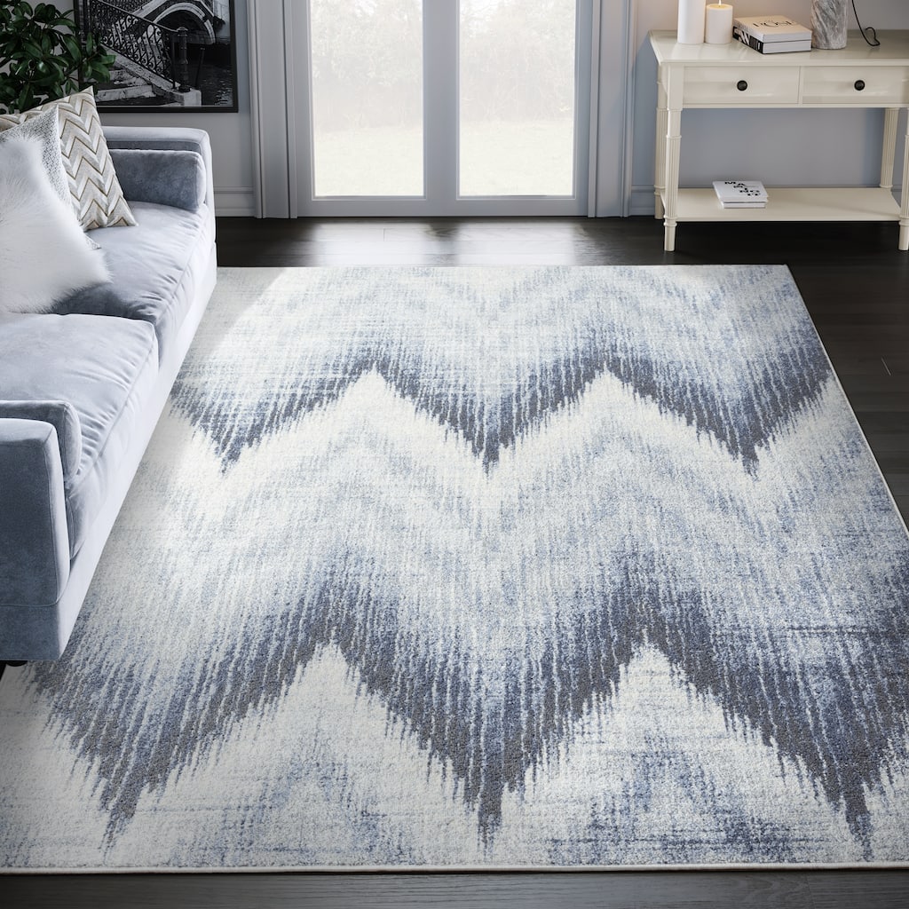 Abani Cruz Contemporary Blue Chevron Indoor Area Rug