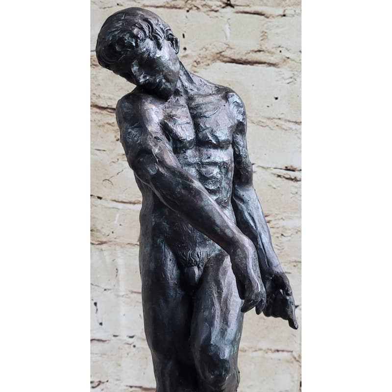 The Shade After Auguste Rodin - Bronze Statue Sculpture Of Adam On Marble Base