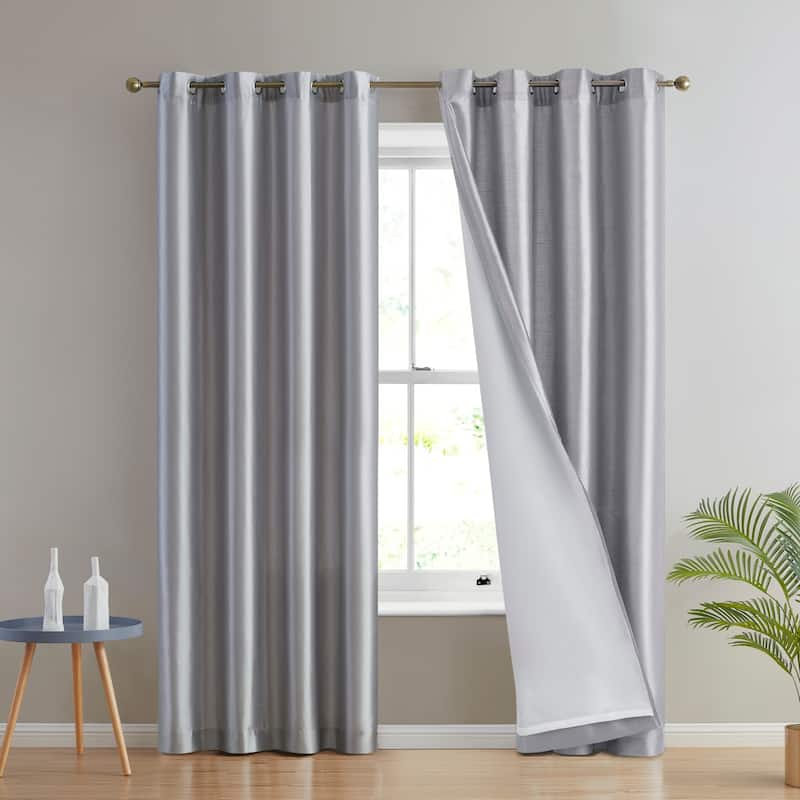 HLC.me Jefferson Faux Silk Semi Sheer Light Filtering Lined Grommet Window Curtain Bedroom, 2 Panels - 54 W x 84 L per panel - Set of 2 - Light Grey