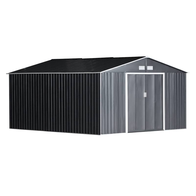 Outsunny 11' x 9' Dark Grey Metal Garden Shed