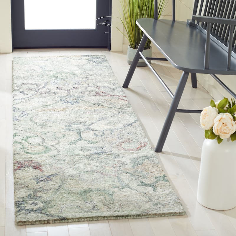 SAFAVIEH Handmade Anatolia Liilia Rug - 2'3" x 12' Runner - Sage/Beige