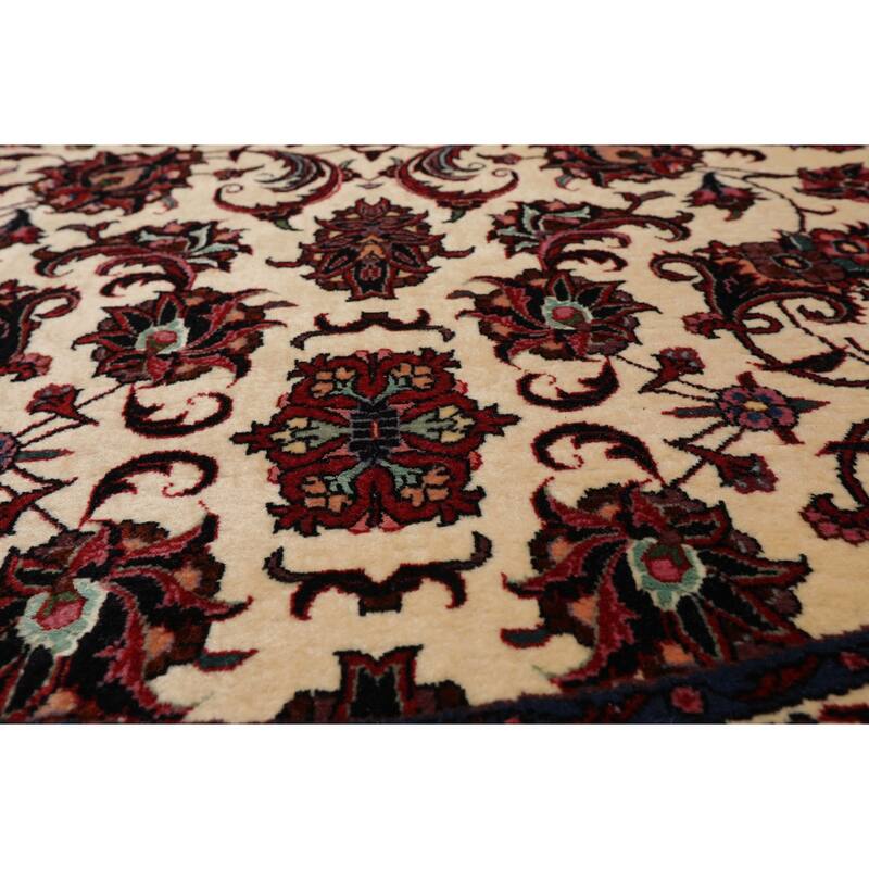 5'1''x5'1" Ivory Bidjar Round Rug 250 KPSI Wool & Silk Botanical Motif - 5' 1'' x 5' 1''-Round