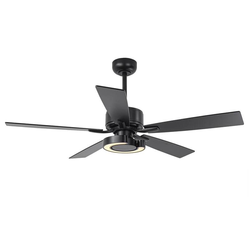 52-Inch Modern Intergatred LED Reversible Black Ceiling Fan with Light and Remote