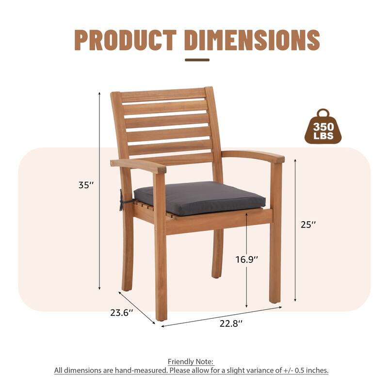 Outdoor Stackable Acacia Wood Dining Chair with Cushion