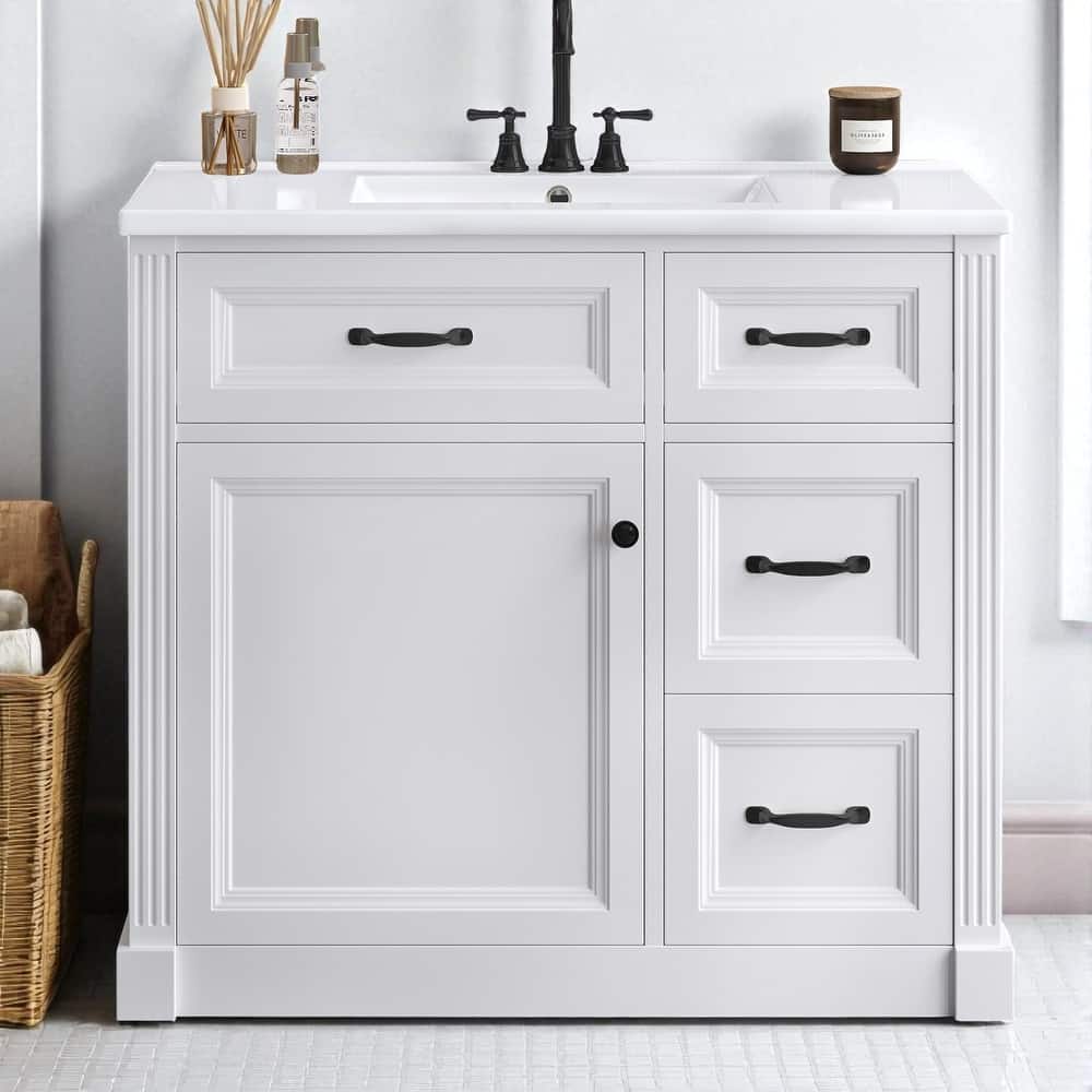 36" Bathroom Vanity with Ceramic Sink, 4 Drawers, Soft-Close Door and Adjustable Shelf, Modern Storage Cabinet