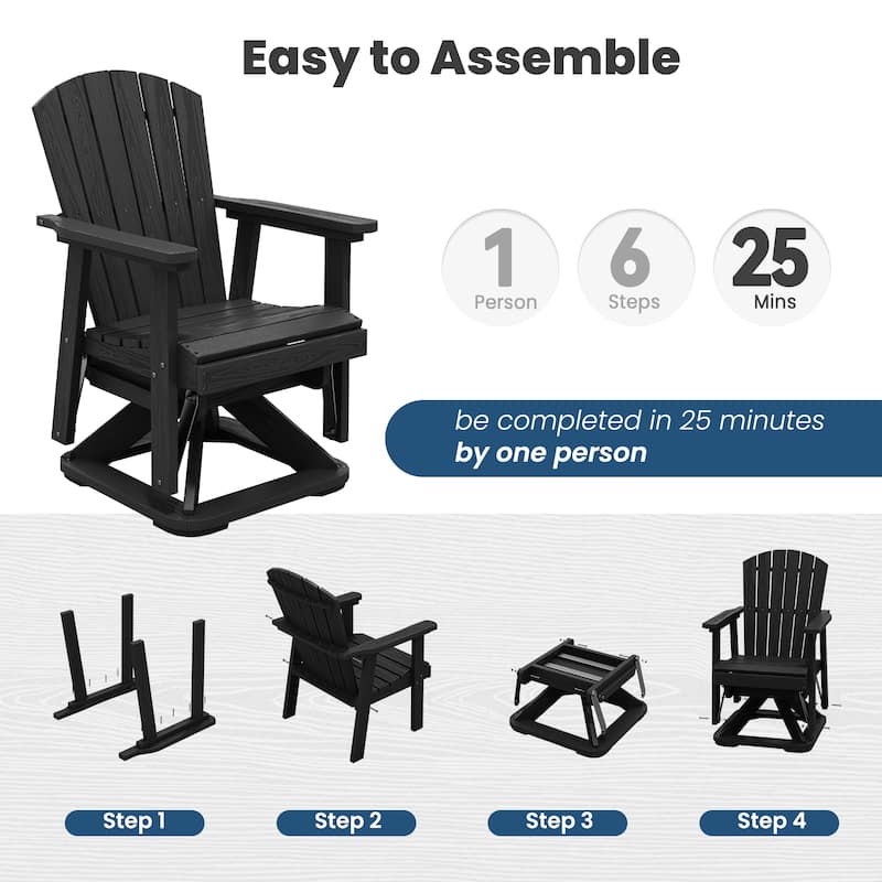 Set of 2 HDPE Adirondack Swivel Gliders, Outdoor Patio Chair Set