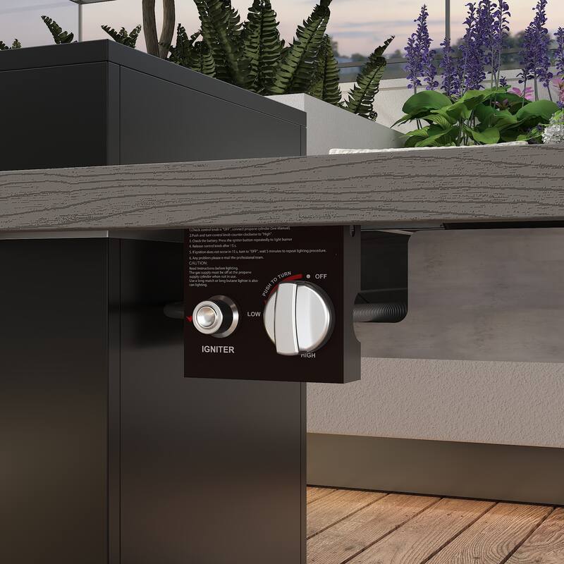 Outdoor Propane Fire Pit Table w/Hidden Tank Cabinet 50,000 BTU Gas Fire Table for Patio Deck CSA Certified