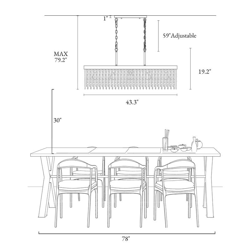 Modern Gold 5-Light Crystal Chandelier Rectangle Island Pendant for Kitchen Island Dining Room - 43.3" W x 19.2" H x 10" D