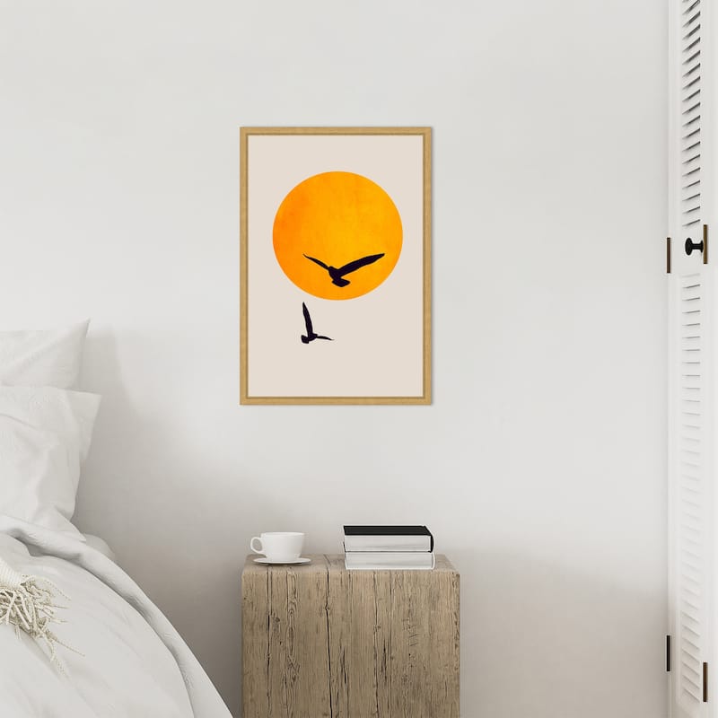 Birds In the Sky by Eins Kubistika Framed Canvas Wall Art Print - Sylvie Bright Gold