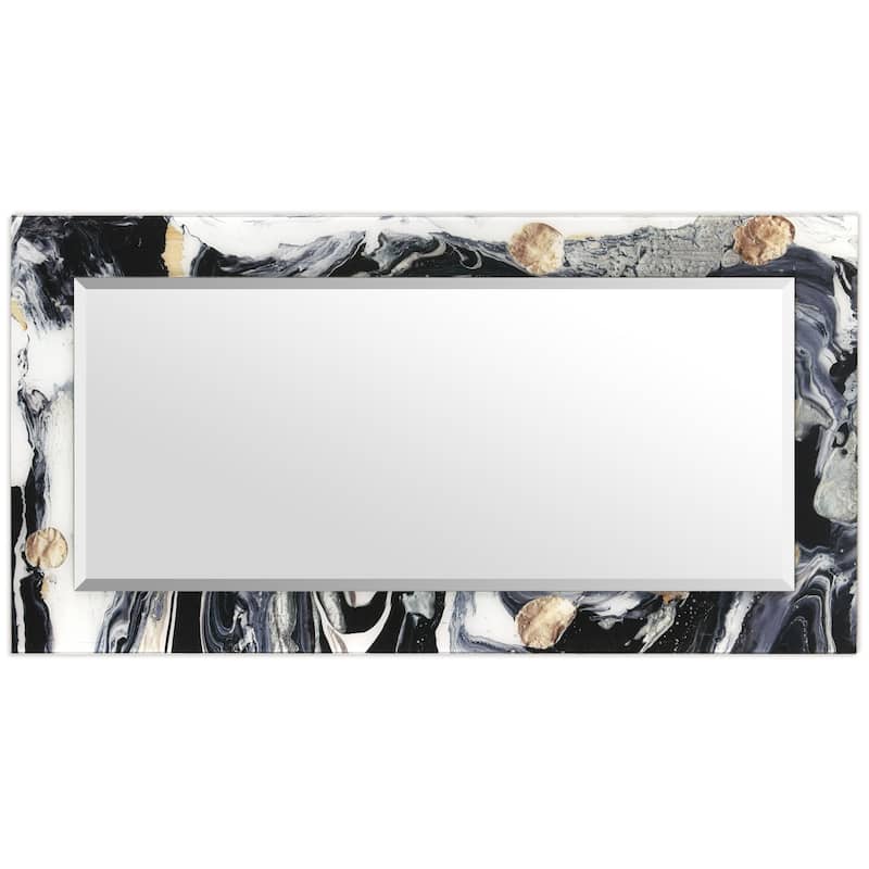 Ebony & Ivory Rectangular Beveled Mirror on Free Floating Printed Tempered Art Glass - Clear - 54" x 28"