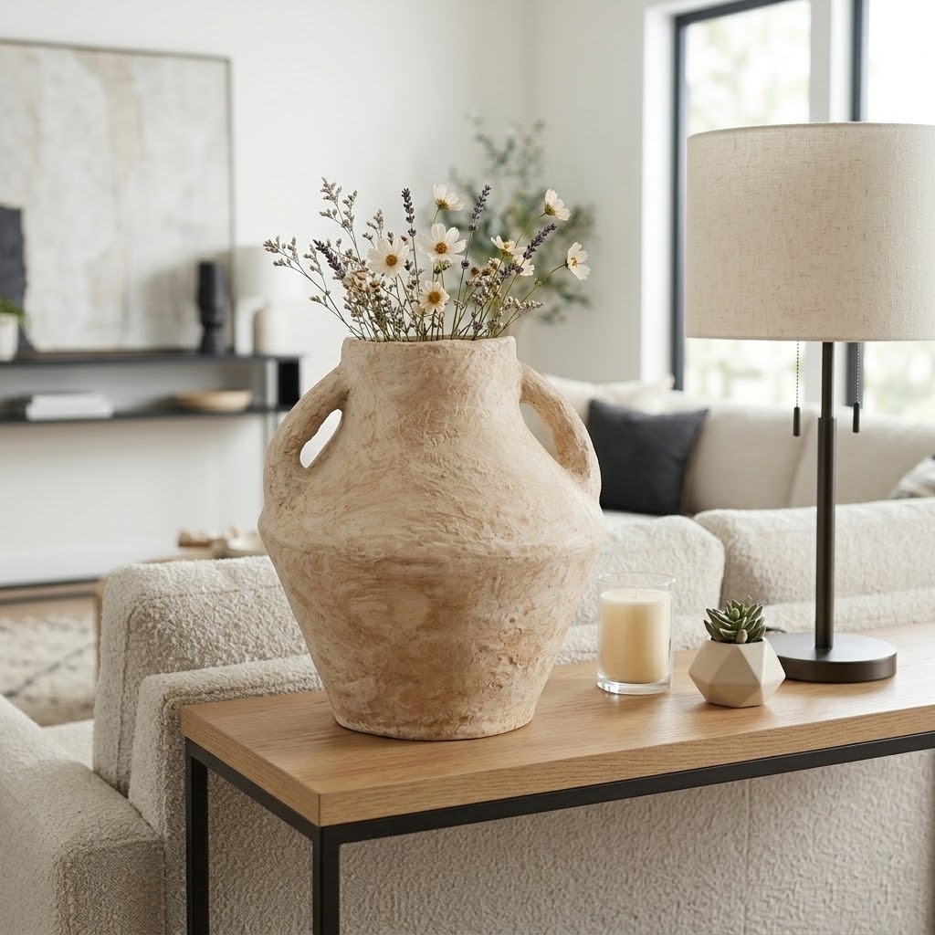 Decorative Vase - Paper Mache Rustic Handles