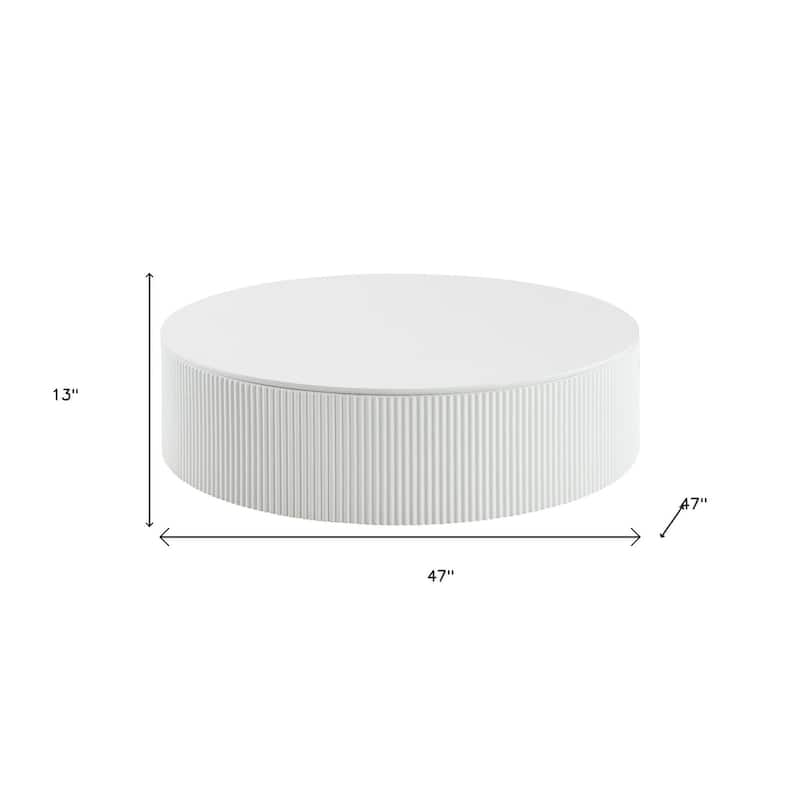 HomeRoots 47" White Wood Round Drum Coffee Table - 47.00 in. x 13.00 in. x 47.00 in.