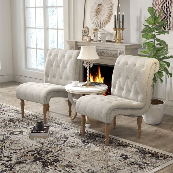 Upholstered Accent Lounge Chair for Bedroom Living Room Armless Slipper Chair with Wood Legs On Sale Bed Bath Beyond 40218735
