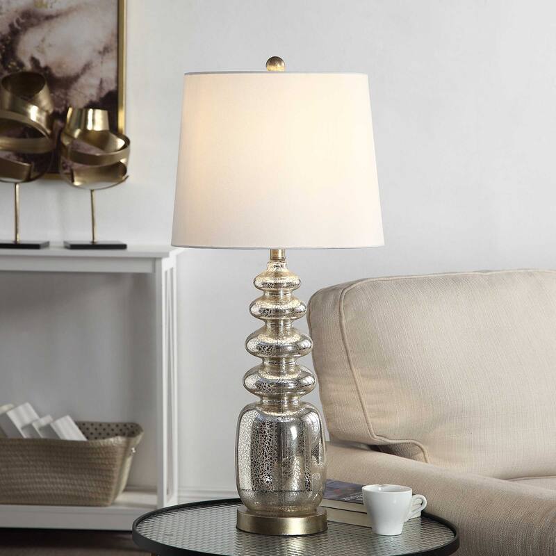 StyleCraft Northbay Mercury Glass Table Lamp - Off-White Hardback Fabric Shade