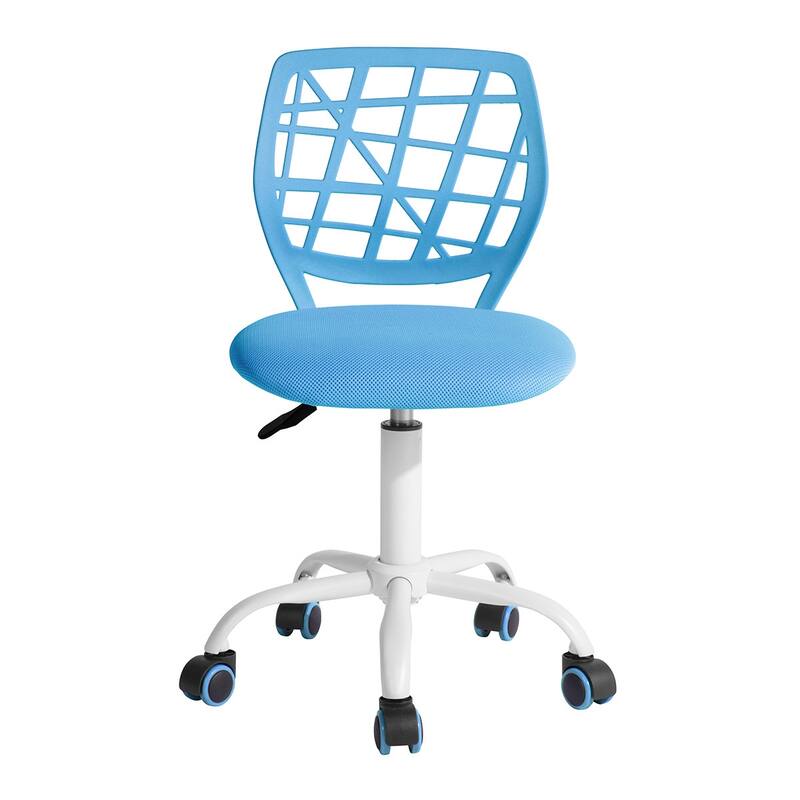 Blue and White Adjustable Height Swivel Rolling Office Chair