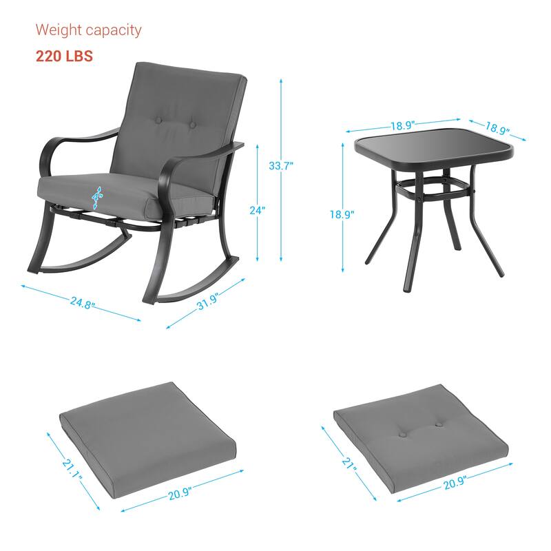 LIVOOSUN 3 Pieces Outdoor Bistro Sets With Table, Soft Cushions
