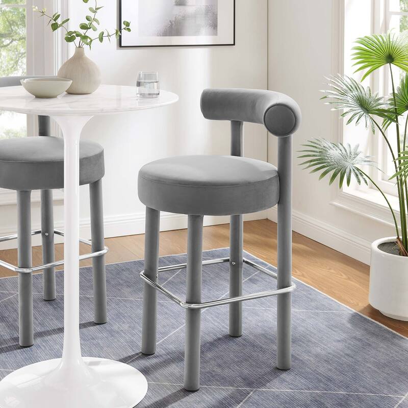 Toulouse Performance Velvet Bar Stool - Gray Silver