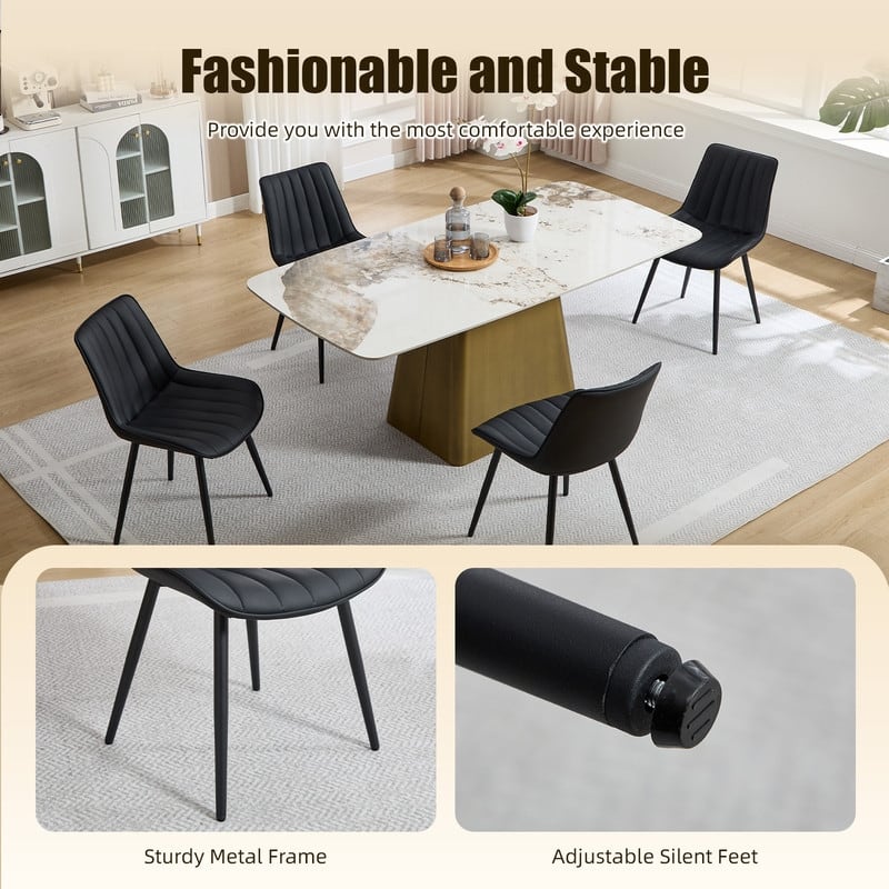 HOMEFUN PU Leather Upholstered Stripes Sturdy Metal Frame Dining Chairs(set of 4)