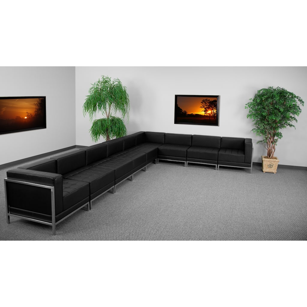 9 Piece LeatherSoft Modular Sectional Configuration - Stainless Steel Legs