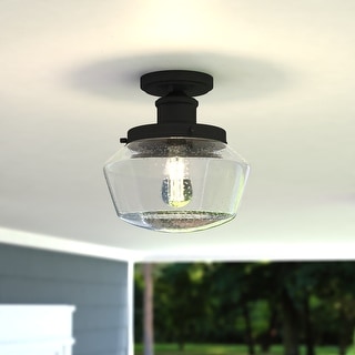 Collins Black Farmhouse Outdoor Flush Mount Ceiling Light Clear Schoolhouse Glass - 10-in. W x 10.5-in. H x 10-in. D