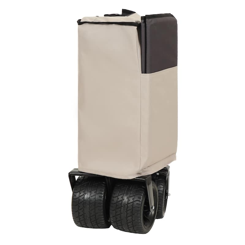 Tall Heavy-Duty Folding Wagon Cart with 480lbs Capacity - All-Terrain Wheels, Side Pockets, Brakes & Drink Holders