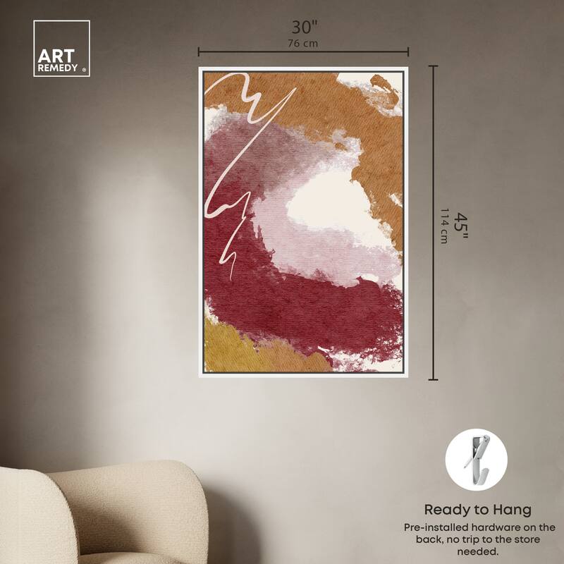 Art Remedy Burgundy And Cork Framed Boho Abstract 1 Piece Canvas Wall Art
