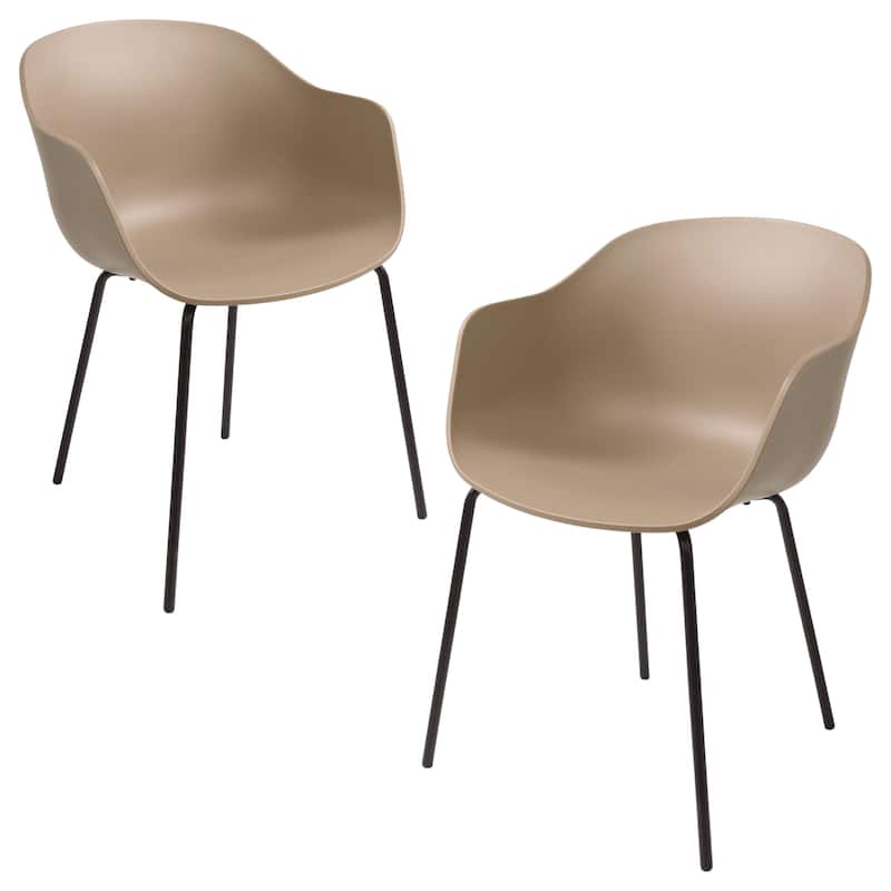 Furnish Theory Curve-K ML Indoor/Outdoor Dining Armchairs Arm Chairs w Polypropylene Shell & Powder-Coated Steel Legs (Set of 2) - Taupe Shell & Black Legs