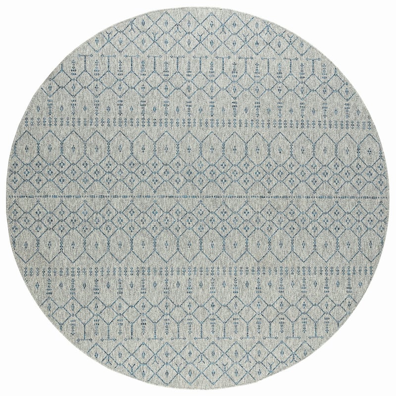 Seros Scandinavian Geometric Indoor/Outdoor Area Rug - 5'1'' Round - Grey/Blue