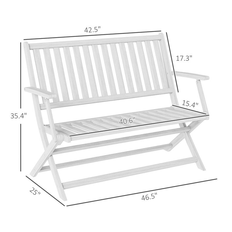 Acacia Wood Folding Patio Bench with Slatted Seat - 42.5" W x 25" D x 35.4" H