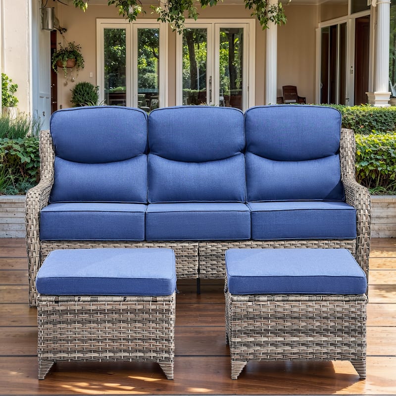 Gymojoy 3-Piece Patio Furniture Sofa Set with Ottomans, 6-Inch Ultra-Plush Cushions & Water-Resistant Olefin Fabric