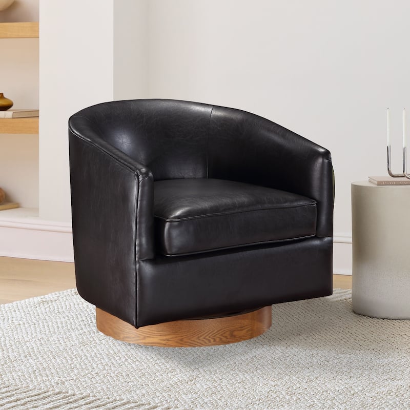 Ingram Faux Leather Wood Base Barrel Swivel Chair by Greyson Living