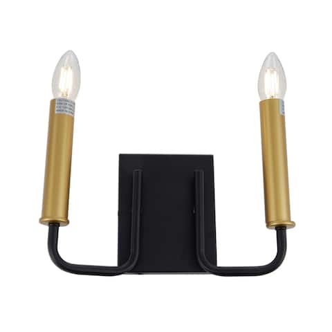 Rita 2-Light Black and Gold Industrial Farmhouse Wall Sconce with Candles