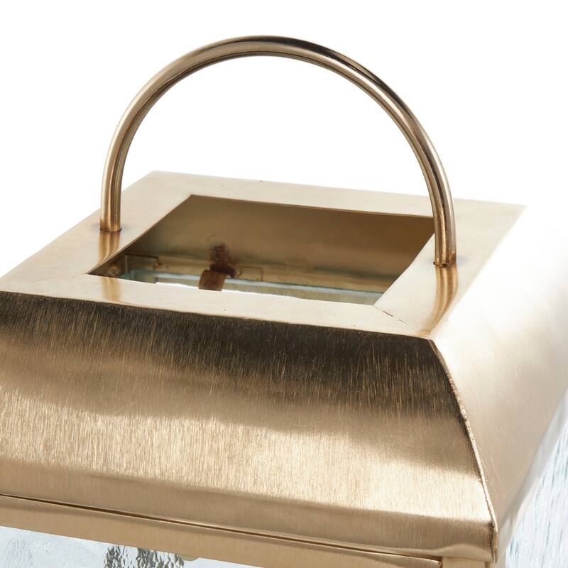 Metal Candle Lantern with Pebbled Glass - Gold - Roche River Decor - 8"W x 8"L x 16"H
