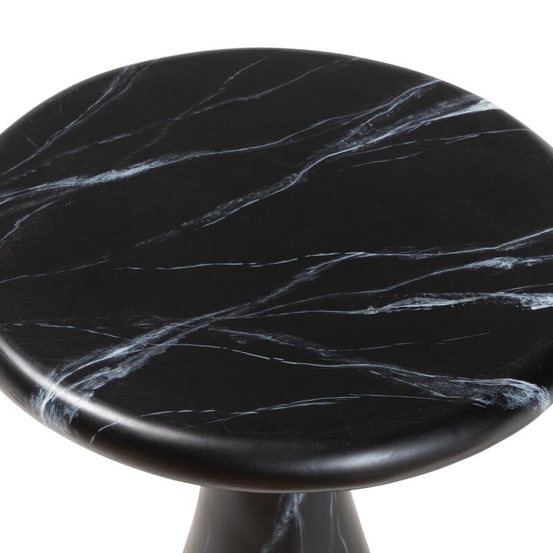 Aponi Marbled Resin End Table - Sculptural Side Table with Round Top and Pedestal Base, Modern Contemporary Statement Furniture
