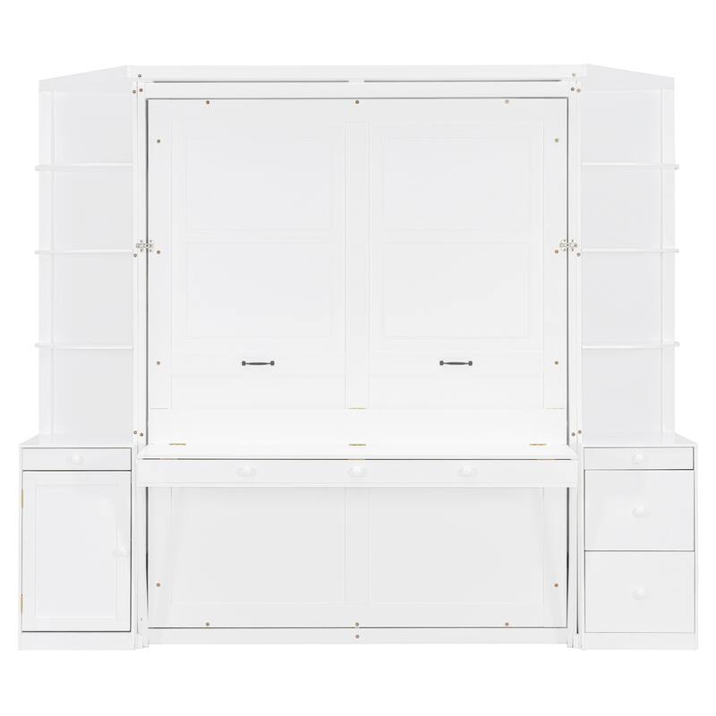 All-in-One Queen Murphy Bed with Desk, Light and Srorage Wall by Harper&Bright Designs