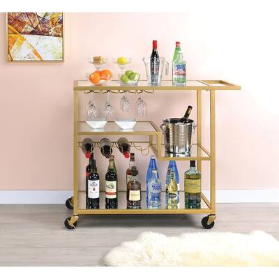 Adamsen Serving Cart, Champagne & Mirror - 40" x 16" x 37"H