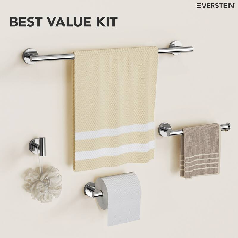 4-Piece Bathroom Hardware Accessories Set, Wall Mount Towel Bar, Toilet Paper Holder, Hand Towel Rack 1 Towel Hooks