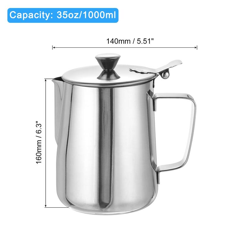 Milk Frothing Pitcher, with Lid and Handle for Home Cafe - 1000ml