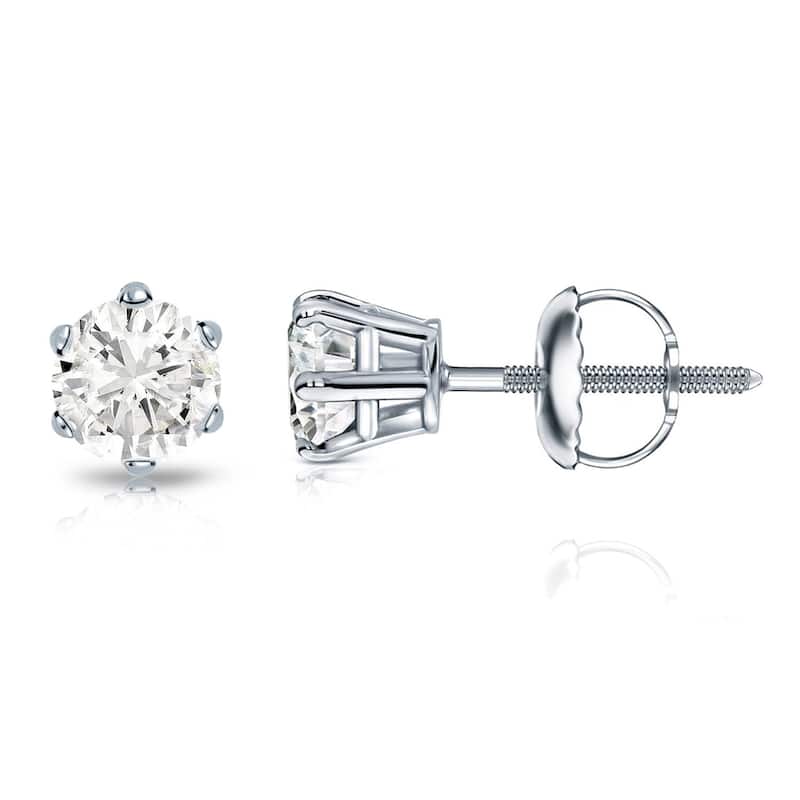 Auriya 3/4ctw Round Diamond Stud Earrings 14k Gold 6-Prong (J-K, I2-I3) - White
