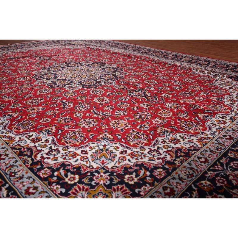 Floral Red Kashan Turkish Rug Dining Room Machine-Made Carpet - 9'7" x 12'9"