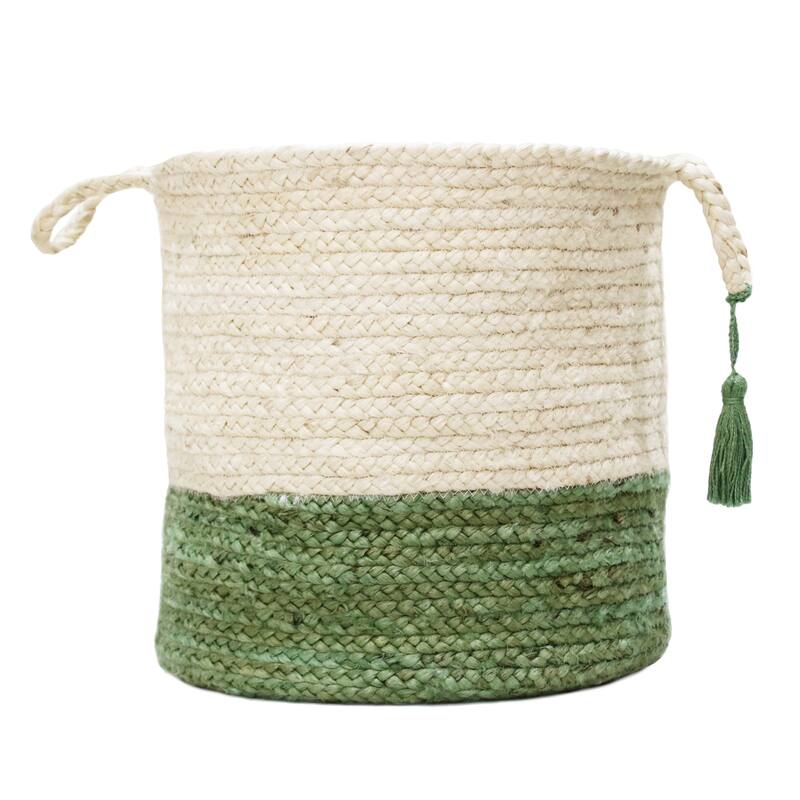 Sevita Two-Tone Off-White Jute Decorative Storage Basket with Handles