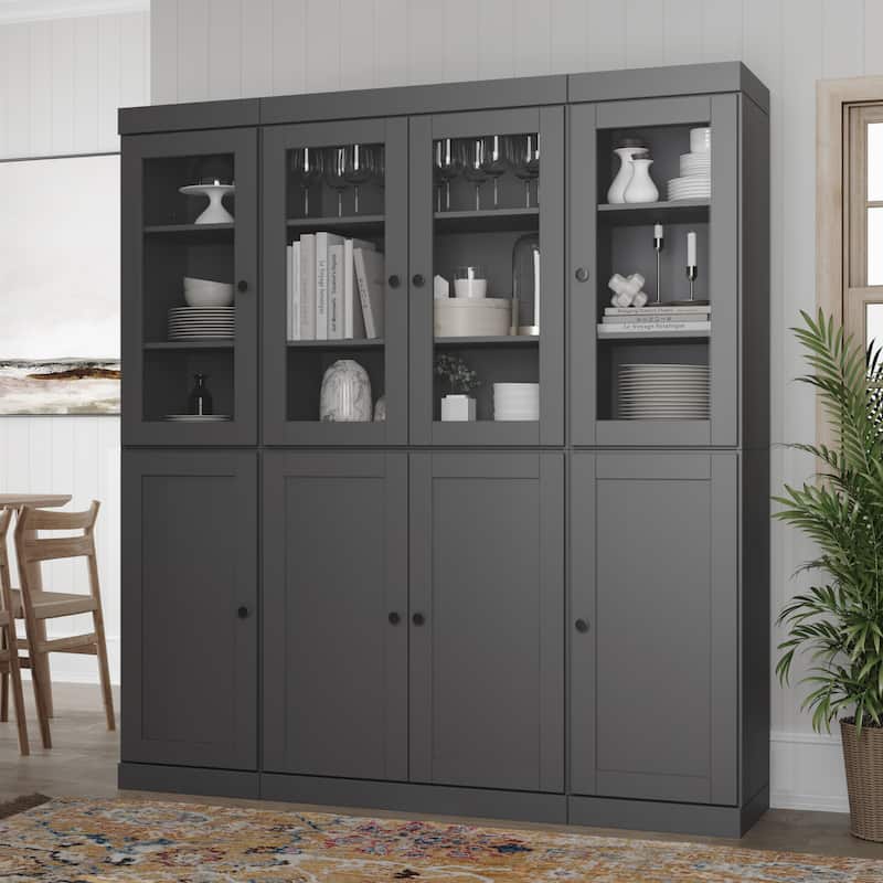 Palace Imports 100% Solid Wood 65" Pantry Cabinet with Clear Glass, Shaker Doors and Adjustable Shelves - Gray