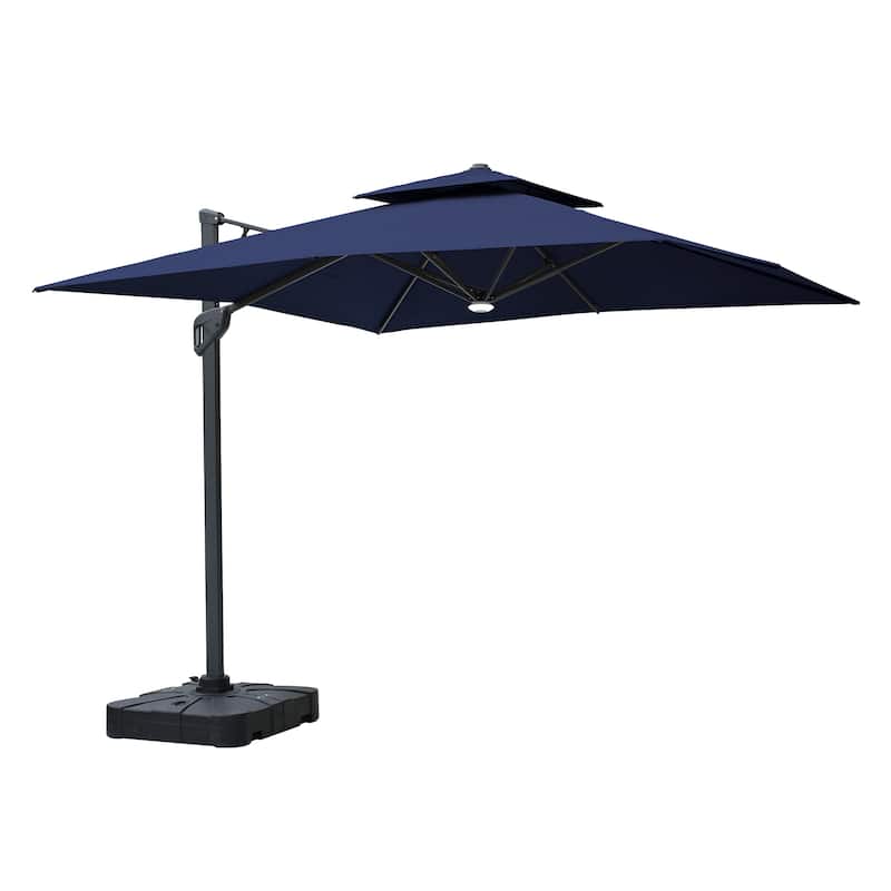10FT Patio Cantilever Umbrella with Bluetooth Speaker & Lighting (Includes Base)