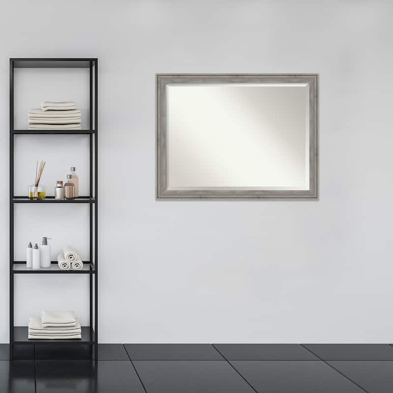 Beveled Wood Bathroom Wall Mirror - Regis Barnwood Grey Frame - Regis Barnwood Grey